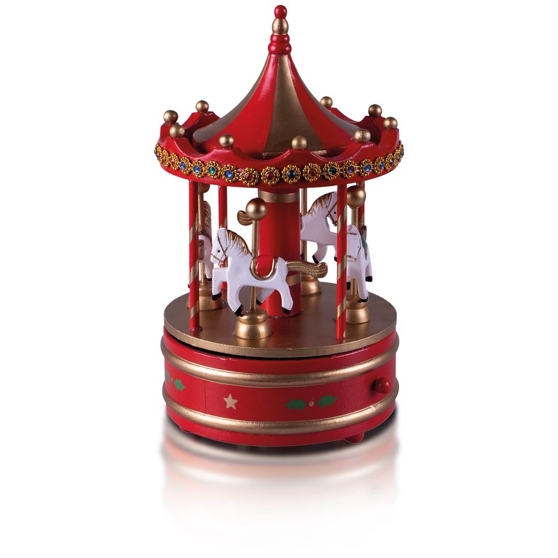 St Helens Home & Garden Wooden Carousel Music Box (Red