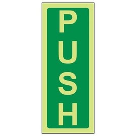 V Safety Glow in the Dark Push Sign - 60 mm x 150 mm - Rigid Plastic Safety Sign