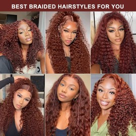 Tuheerst #33 Reddish Brown Color Boho Braiding Human Hair Deep Wave 50g/Bundle Total 100g Unprocessed Knotless Braids Human Hair Extension For Women 16 16 Inch