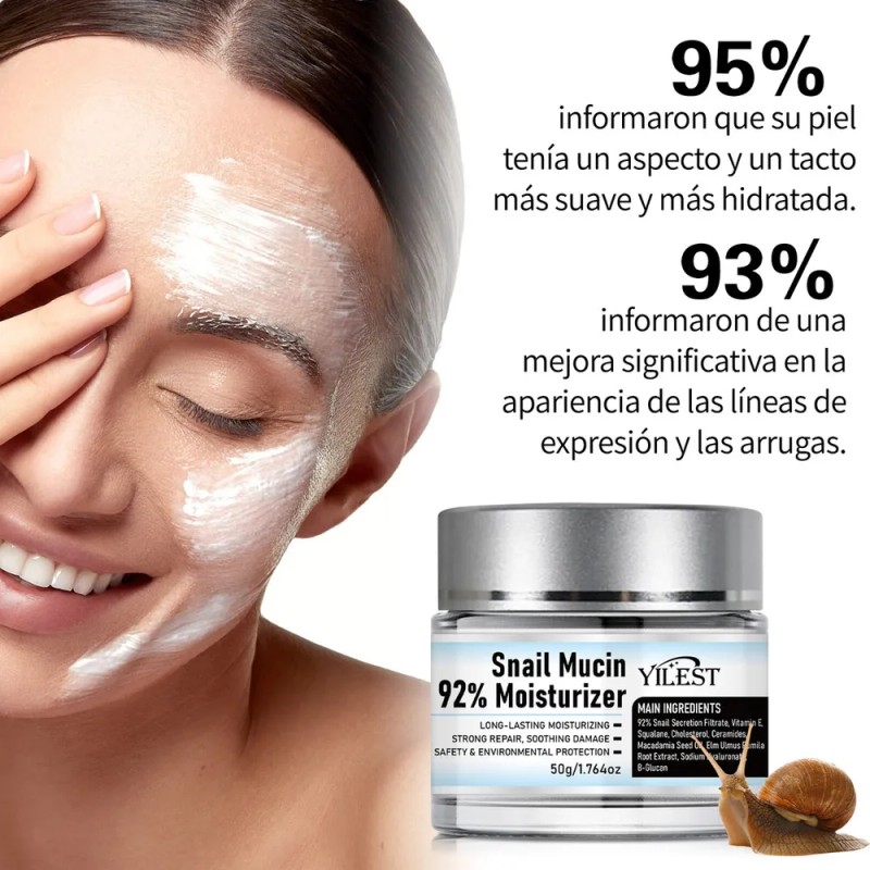 Crema Facial Hidratante YILEST 92% Baba de Caracol Antiarrugas Día