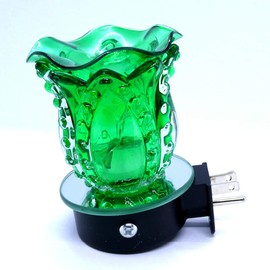 Green Crown Glass Plugin Touch Activation Aroma Warmer for Oils and Melts Or Night Light Touch Dimmer Control