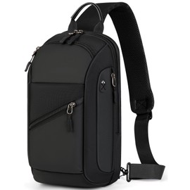 RAINSMORE Mochila Cruzada para Hombre, Bandolera Hombre Impermeable y Ligera, Bolso para Hombre con Auriculares, Viajes,Deportes, Actividades al Aire Libre