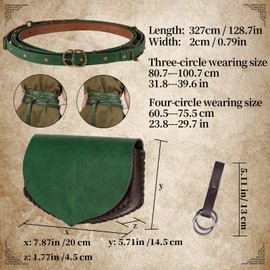 EpicCos Leaf-Patterned Waist Bag, Renaissance Multi-Turn Wrapped Faux Leather Belt with Skirt Clip for Ren Faire Forest Costumes (Green A)