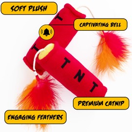 Cat Toys TNT and Grenade Value 2-Pack, Catnip Toys for Cats of All Breeds, Cat Toys for Indoor Cats, Kitten Toys, Action Themed Fun with Crinkle, Jingle Sound and Feathers for Kicking, Biting, Chewing