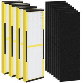FLT4825 HEPA Filter B Replacement for AC4825, AC4300, AC4900, AC4825DLX, AC4850, CDAP4500, AP2200 Air Purifier, 4 H13 True HEPA Filters + 8 Activated Carbon Pre-Filters, HEPA Pure Version, Yellow