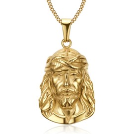 BOBIJOO JEWELRY - Pendant Necklace Tête de Jésus Christ Acier Stainless Steel 316L Plaqué Doré Or Chaîne, Stainless Steel