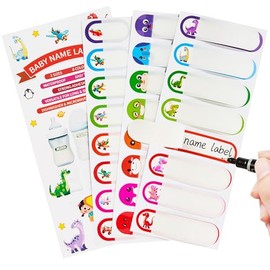 Name Tag Stickers 64 Packs Daycare Lables Assorted Size & Colors | Self-Laminating, Waterproof, Write-on, Baby Bottle Lables, Reusable Labels, Dishwas