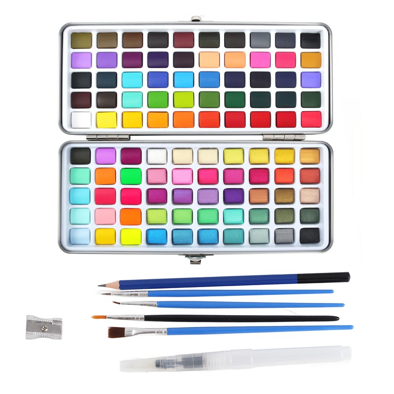 100 Colors Watercolor Paints Set High Transparency Pearlescent Solid Watercolor