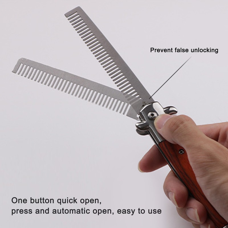 Switchblade Oil Hair Comb Stainless Steel Portable Automatic Spring Folding