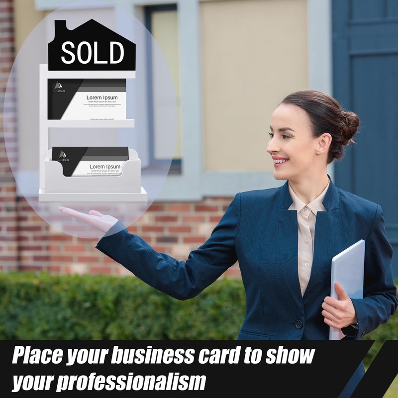 Real Estate Business Card Holder Wooden House Shape Display, Black