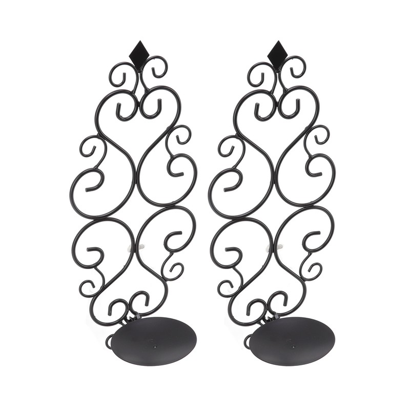 2 Pcs Candle Holder Exquisite Classical Style Black Iron Wall