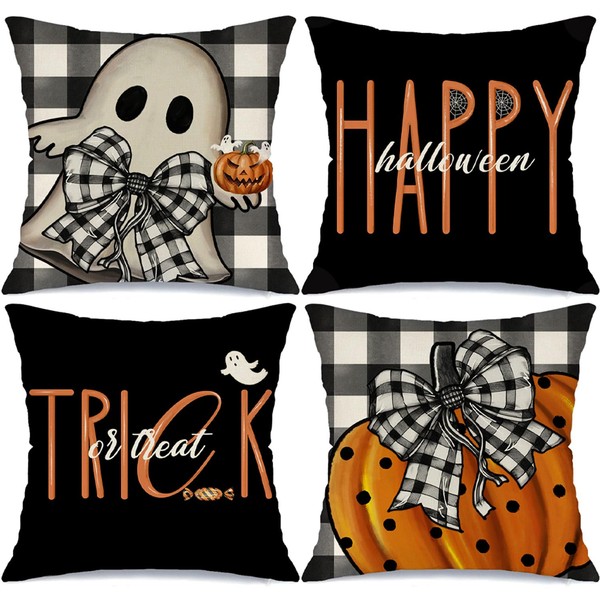MODOVOS Halloween Pillow Covers 20x20 Set of 4 Buffalo Plaid