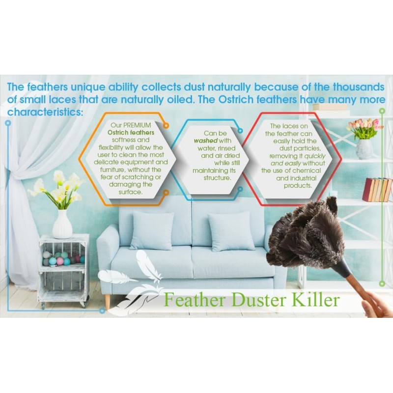 Ostrich Feather Duster with Extension Pole Up to 42"