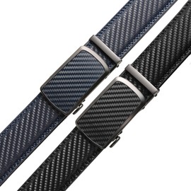 Drowsmen Ratchet Belt for men, leather belt 2 packs in Gift Set Box Size Adjustable belt, waist Trim to Fit (TXW Black/Blue, 28"-42" Waist Adjustable)