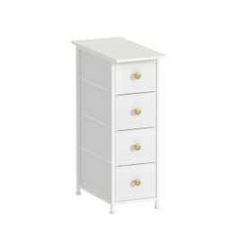 GiftGo Narrow Dresser Cabinet Vertical Slim Dresser Chest of Drawers Skinny Storage Tower for Small Spaces Gaps Closet Bedroom Bathroom Small Fabric Drawer Unit (White, 4 Drawers)