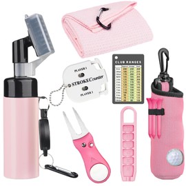 karamagic 7Pcs Golf Accessories Kit, Include Golf Club Cleaner Towel Ball Bag Divot Tool Score Counter Range Chart Card Tee Elevator