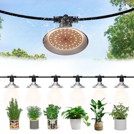 Danshinro 6-Light Outdoor LED Grow Lights – Waterproof Full Spectrum Greenhouse Lights for Plants, 21.3FT Adjustable String Lights with 288 LEDs E26 Base Bulbs, IP44 Waterproof for Garden, Farm, Yard