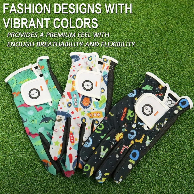Golf Gloves Kids Left/Right Hand 2 Pack, Breathable Boys Girls