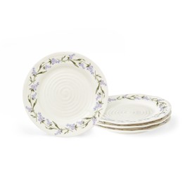 Portmeirion Sophie Conran Lavandula Salad Plates Set of 4, 8-Inch Ceramic Plate, White Porcelain Plates for Kitchen, Lavender Sprig Border Design, Microwave and Dishwasher Safe