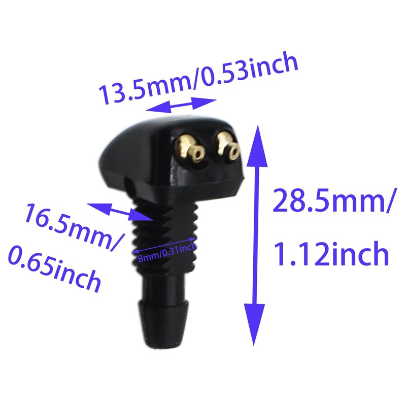LBTODH 2PCS Car Wiper Washer Nozzle Black Double-hole Front Windshield