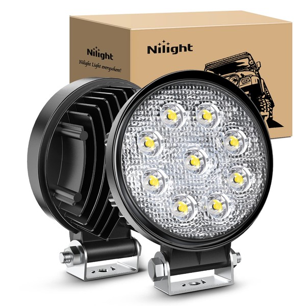 Nilight 4.5 Inch Round 27W Spot LED Work Light Fog Light Waterproof Offroad Driving Led light for Jeep SUV Boat Truck ATV Car, 2 year Warranty (2 pack)