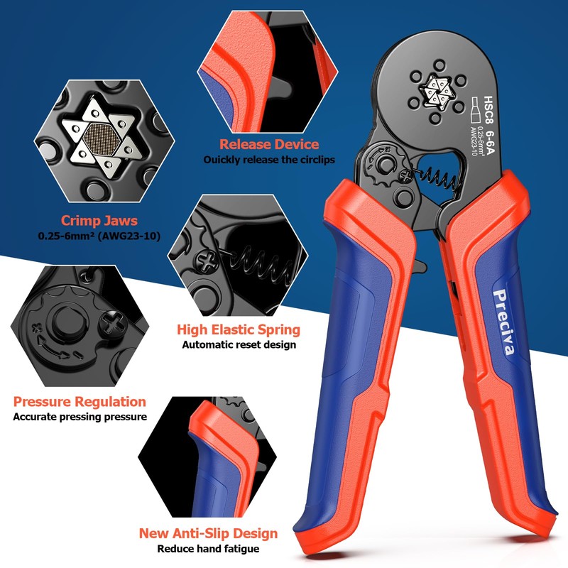 Dual Bootlace Ferrule Crimping Tool, 0.25-6mm² Hexagonal Crimping Tools, Preciva