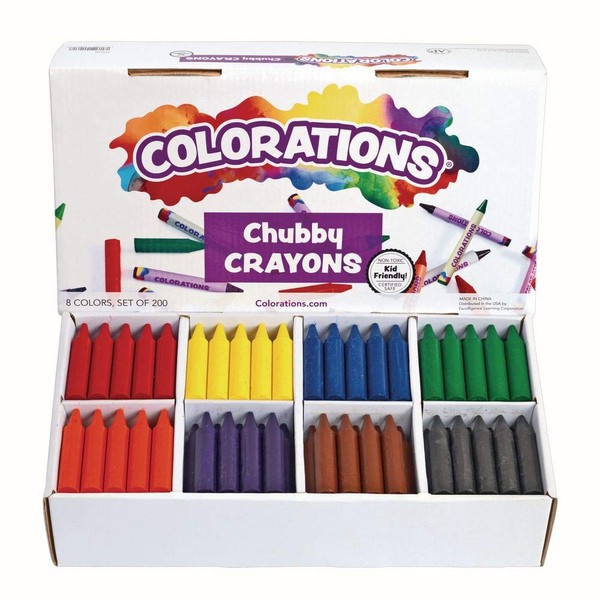 Colorations Chubby Crayons for Kids Set of 200 Rainbow Crayons Classroom Supplies (2-11/16"L x 9/16"Dia Each), Toddler Crayons, Bulk, Washable, Non-Toxic, Jumbo