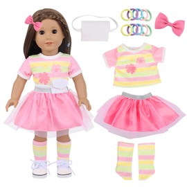 Xerteam Doll Dresses 35-43 cm, Doll Clothes for Baby Dolls, Flower Top+Pink Baby Dress+White Backpack+Striped Socks+Hair Clips + 10 Headbands, Cute Doll Accessories Gifts for Children (Rose)