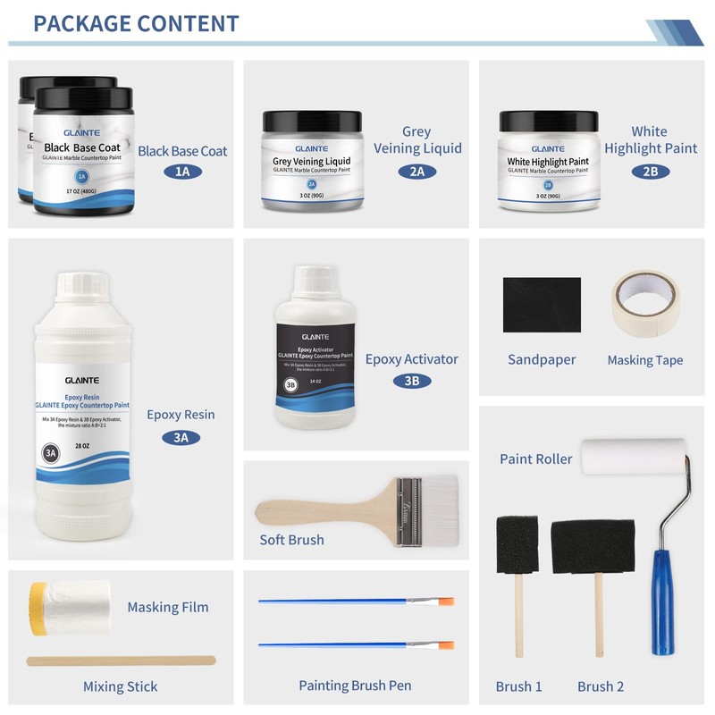 GLAINTE Black Marble Countertop Paint Kit Epoxy Countertop Refinishing Paint