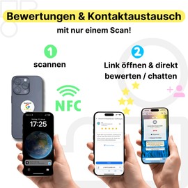 Mix Set of 1 x NFC Rating Sticker for Google & 1 x WhatsApp NFC Sticker - Collect Reviews with a Scan & Start WhatsApp Chats, Make Appointments, Send Information - Set Up Yourself - 3 cm Diameter