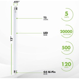 KOR (Pack of 4) LED Direct Replacement F8T5/DL - T5 6500K Daylight - 5 Watt - 12" - 500 Lumens - Super Long Life Light Bulbs K22096