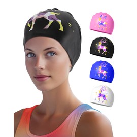 Swimming Cap for Women - Soft, Elastic, Non-Slip, Stylish, Comfortable (Black Deer)