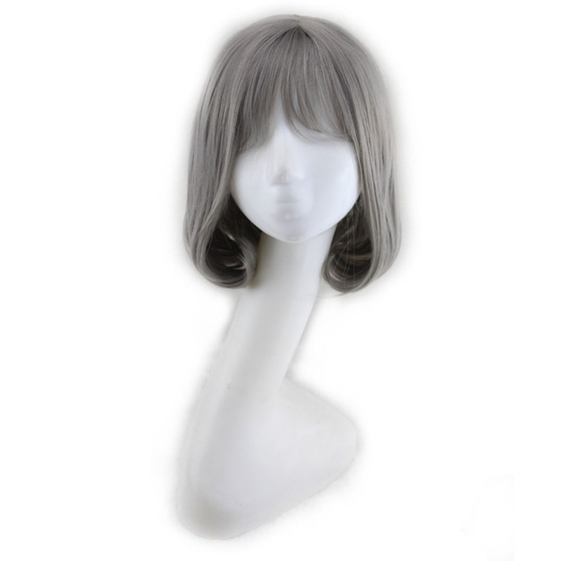 Bob Short Hair Wig Heat Resistant Synthetic Gray Breathable Fluffy