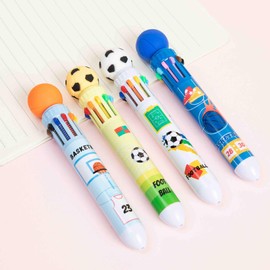 Multicoloured Pens, Multicoloured Ballpoint Pen, Retractable Ballpoint Pen, 4 Pack, 10-in-1 Roller Ball Colour Ballpoint Pen for Office School Supplies, Students, Children, Gift, Cute Cartoon Football