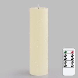 Yeelida 4" x14" Flameless Flickering Waterproof Candles with Remote, LED Battery Operated Timer Plastic Ivory Pack of 1 Pillar Candles for Outdoor Use (Long Lasting 420+ Hrs)
