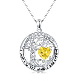 TOUPOP Irish Celtic Tree of Life Necklace for Women White Gold 925 Sterling Silver Citrine November Birthstone Pendant Necklaces with Cubic Zirconia Birthday Jewelry for Wife Girlfriend, Gold Plated,