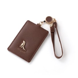 Naru Dinosaur Metal Brooch Pass Case with Reel Ladies' Card Case, Commuter Holder, Small, Slim, Dinosaurs, Stylish, Popular, Brand, Braun