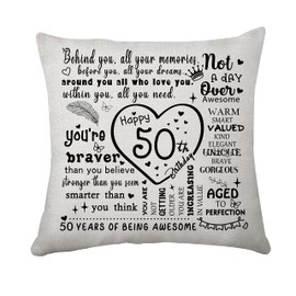 Hasodeo Birthday Gifts for Women 50th Year Olds Mum Dad Grandma Grandad Birthday Gifts Keepsake Cushion Cover for Best Friend Bestie Sister Birthday Decorations (50th)