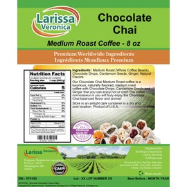 Chocolate Chai Medium Roast Coffee (Gourmet, Naturally Flavored, Whole Coffee Beans) (8 oz, ZIN: 570162) - 2 Pack