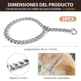 2 Piezas Collar de Entrenamiento Castigo Collar Adiestramiento de Perros Cadena, Acero Inoxidable 304, Ajustable,Cadena para Perro, Adecuado para Perr
