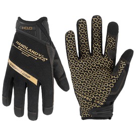 HANDLANDY Work Gloves with Grip for Men & Women, Safety Working Gloves Touchscreen for Wareshoue Mechanic Outside Yard (Smoky Black, L)