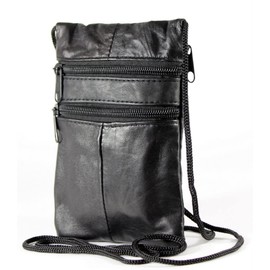 Genuine Soft Leather Neck Passport Holder/Pouch and Purse (Black)
