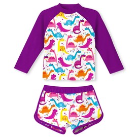 ACOCOPY Girls Rash Guard Sets 2 Piece Novelty Dinosaur Swimsuits with Shorts Long Sleeve Sun Protection Beach Swimwear Size 9-10