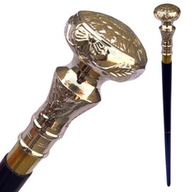 WAVE NAUTICAL - Vintage Antique,Wooden Walking Stick,Silver Brass Handle,Knob Gift,Solid,Designer Victorian Wooden Cane,Folding Walking Stick, 39" Inches with Brass Men and Women (Golden)