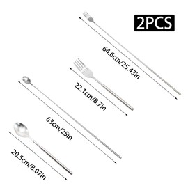 Pine & Linen 2 PCS Extendable Fork and Spoon,Expandable Forks Stainless Steel Telescopic Spoons, Adjustable Long Spoon for BBQ/Dinner/Fruit & Dessert