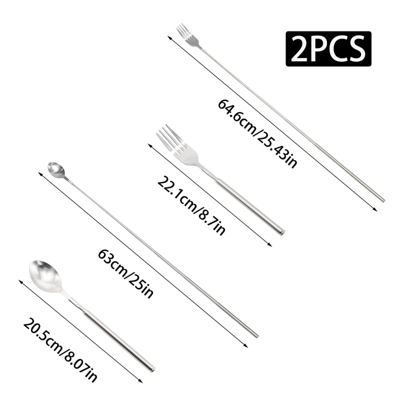 Pine & Linen 2 PCS Extendable Fork and Spoon,Expandable Forks
