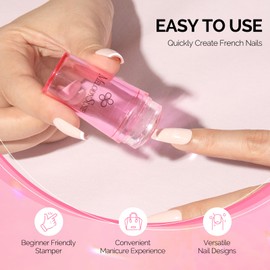 MelodySusie French Nail Stamper, Nail Stamper Kit 2PCS, Silicone Nail Stamp with a Scraper, Nail Stamper Tool for French Manicure DIY Home Nail Design Salon, Pink