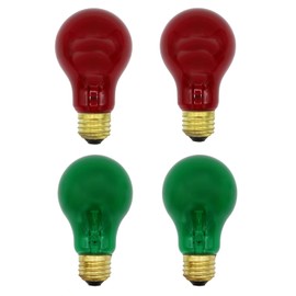 Creative Hobbies A19 Holiday Light Bulbs, 4 Pack - 2 Red & 2 Green Medium Base Incandescent Bulbs | Perfect for Festive Decorations