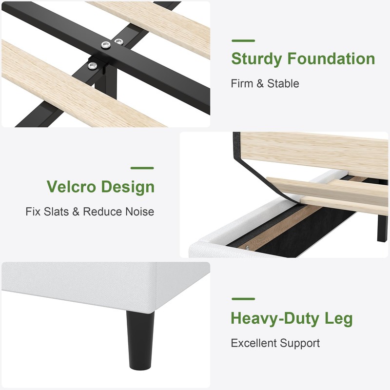 VECELO Queen Bed Frame with Upholstered Wingback Headboard, Heavy-Duty Platform