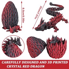3D Printed Dragon Eggs, Fully Movable Dragon Crystal Dragon with Dragon Eggs, Flexible Joints Home Decoration Desk Toy, Home Office Decoration, Desk Toy (Black Red)